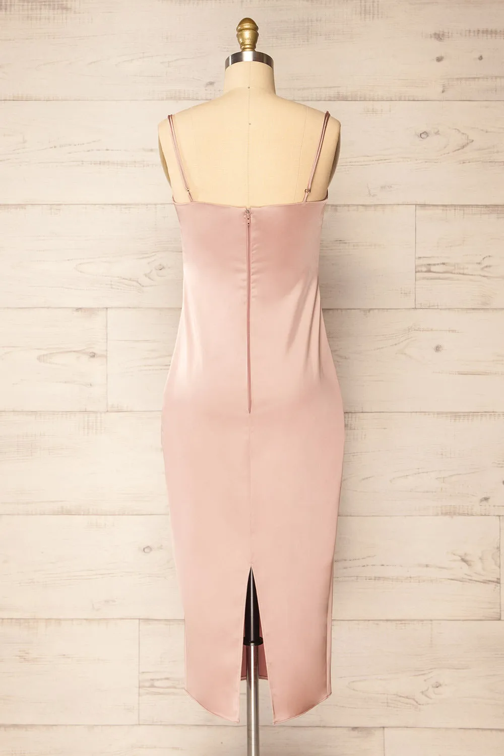 Korina Pink | Fitted Satin Midi Dress