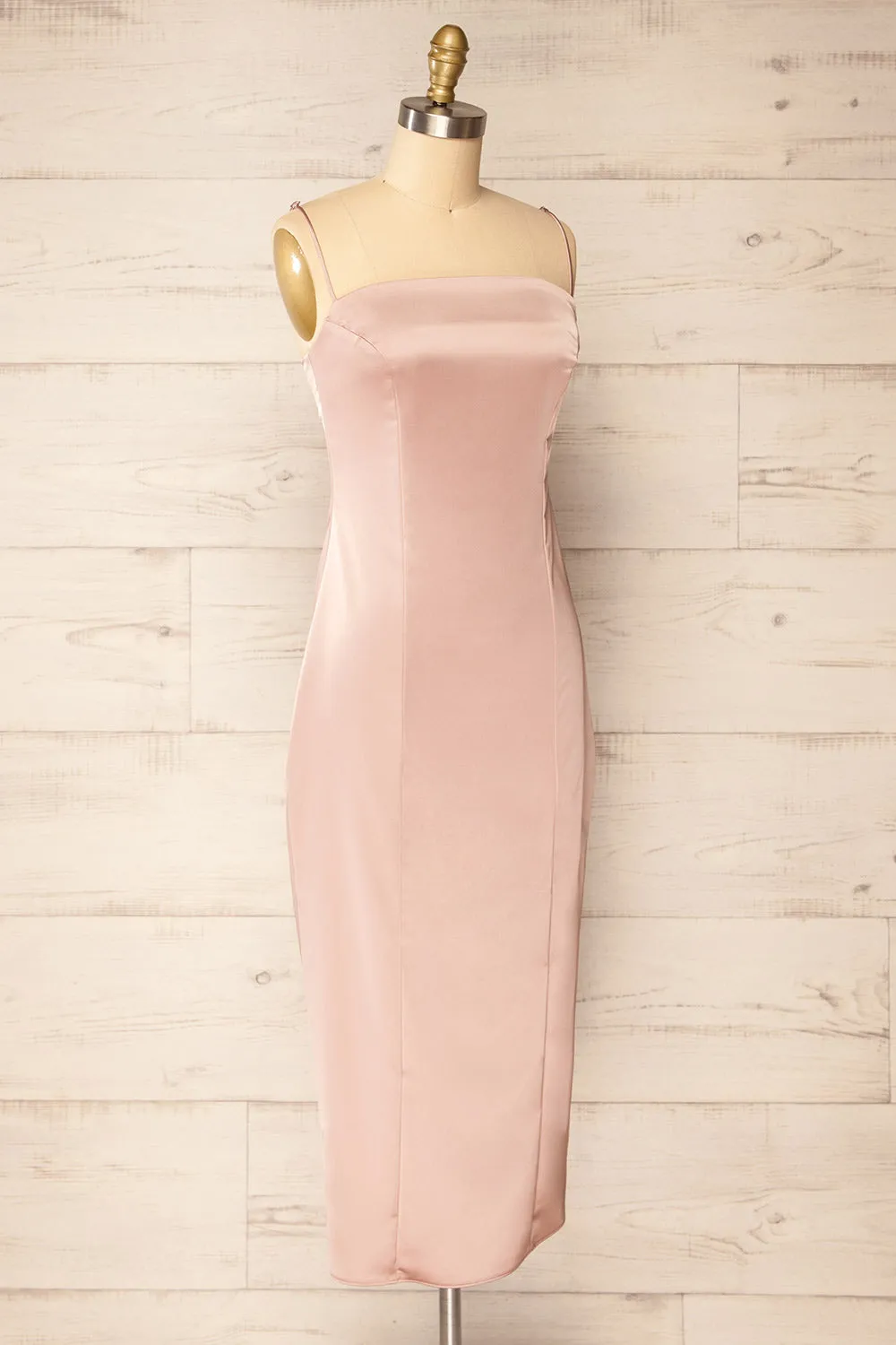 Korina Pink | Fitted Satin Midi Dress