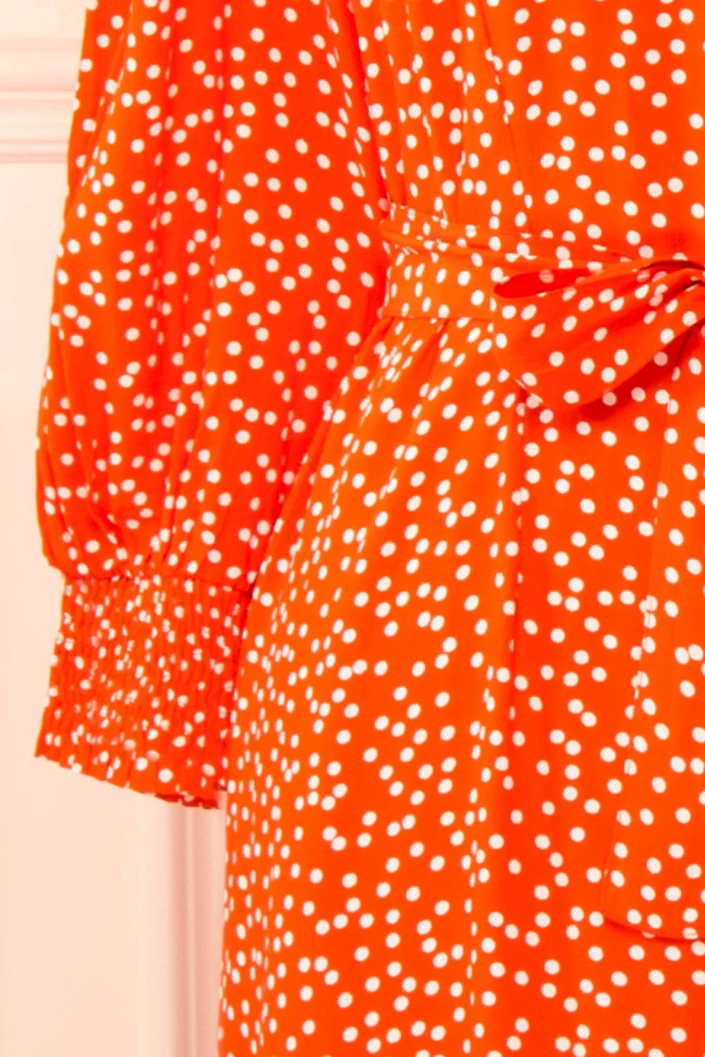 Laureanne | Red Polka Dot Belted Midi Dress