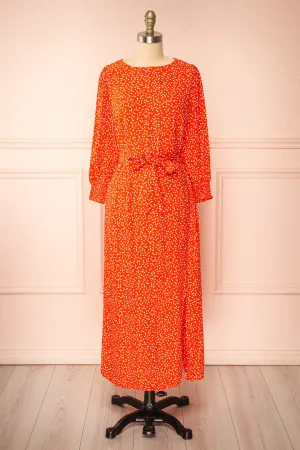 Laureanne | Red Polka Dot Belted Midi Dress