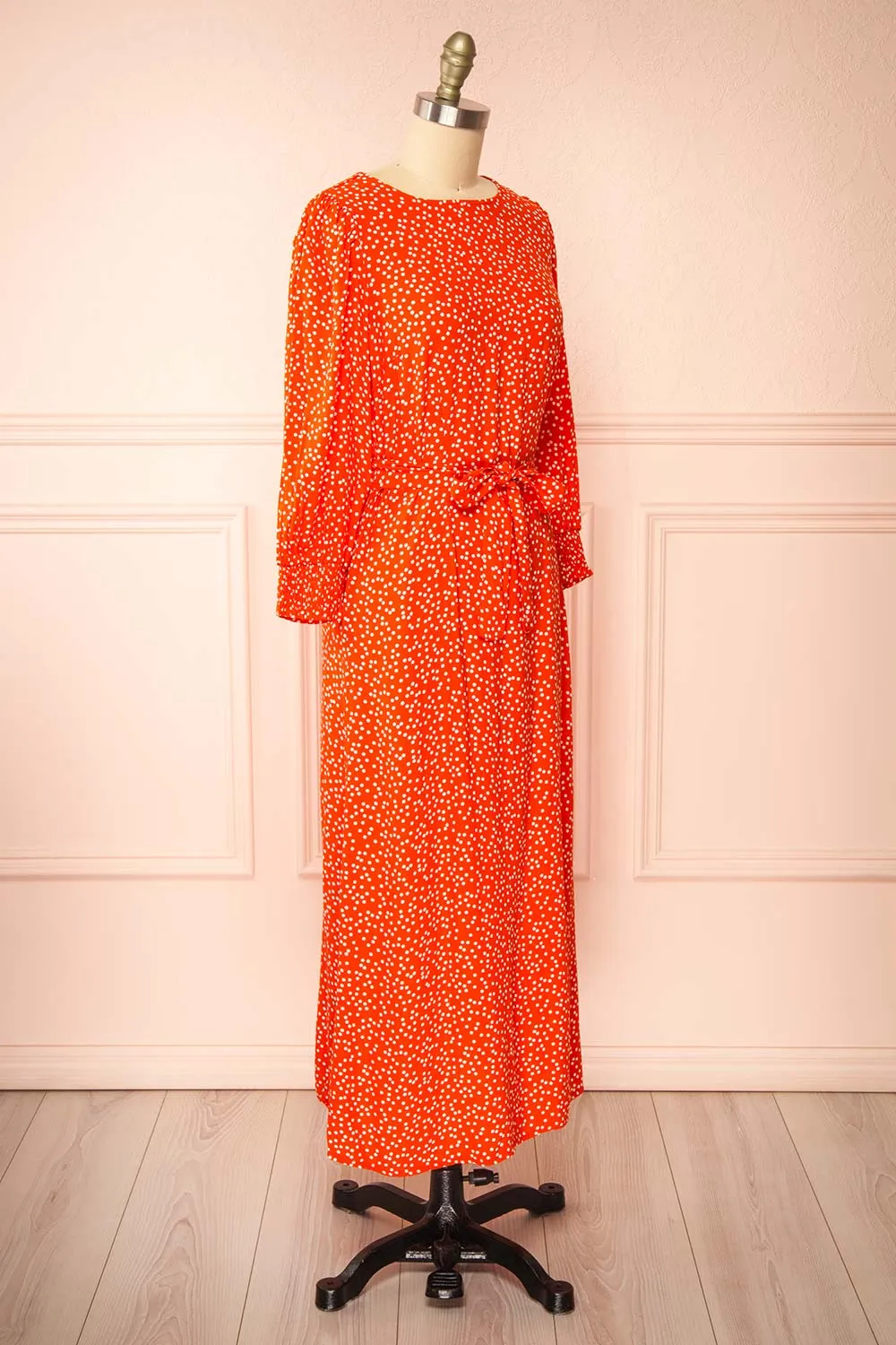 Laureanne | Red Polka Dot Belted Midi Dress
