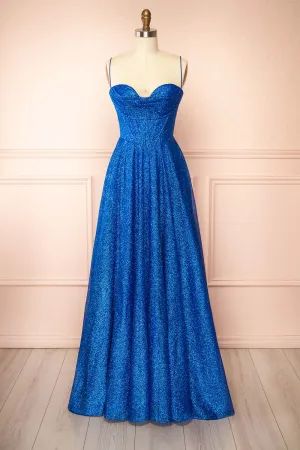 Lexy Blue | Sparkly Cowl Neck Maxi Dress