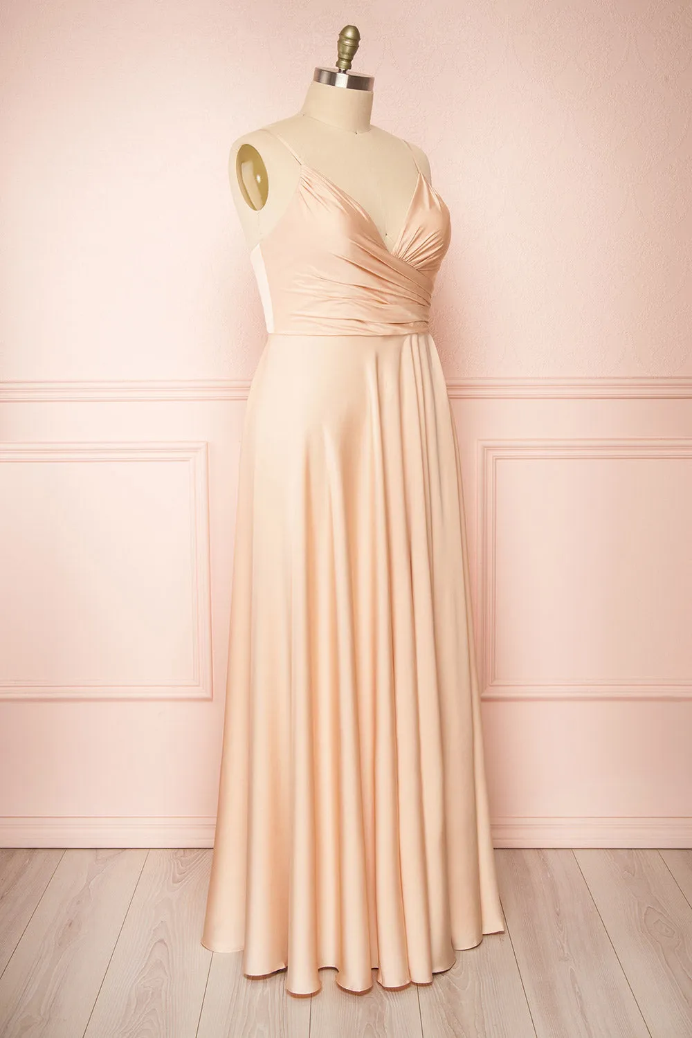 Lizza Beige | Satin Maxi Dress w/ Slit