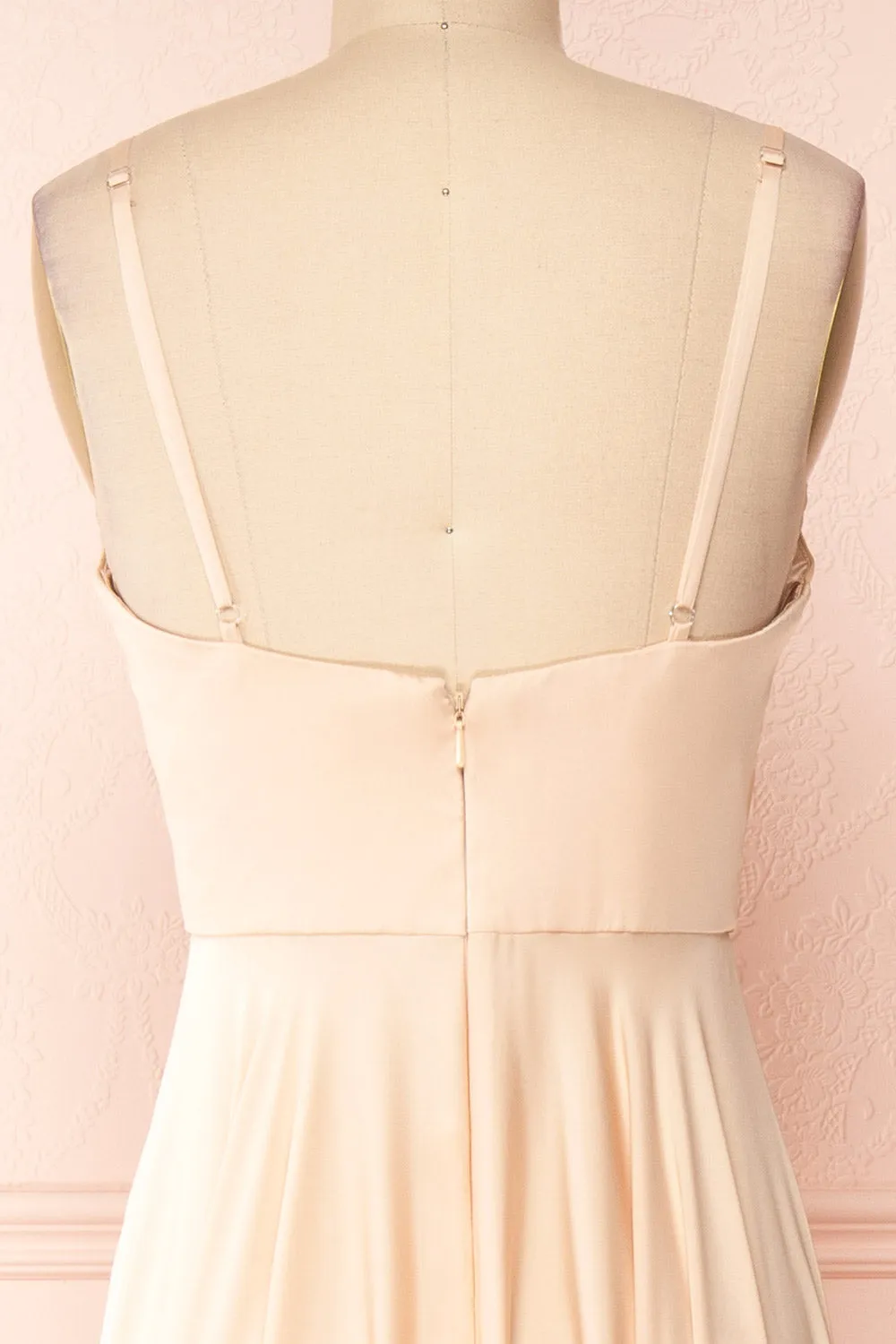 Lizza Beige | Satin Maxi Dress w/ Slit