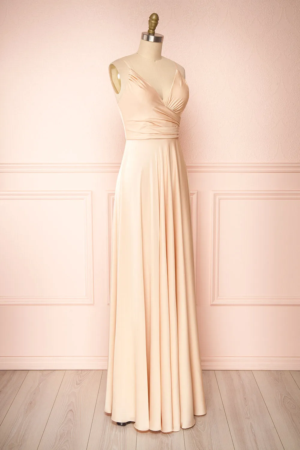 Lizza Beige | Satin Maxi Dress w/ Slit