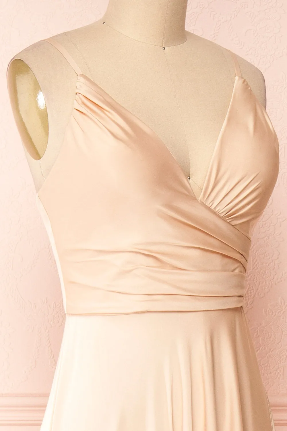 Lizza Beige | Satin Maxi Dress w/ Slit
