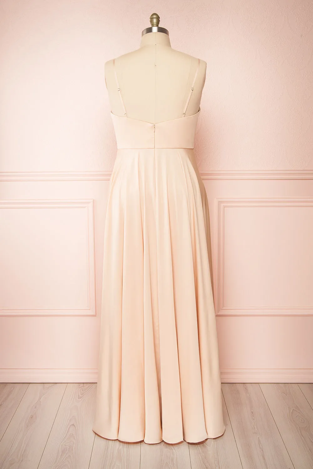 Lizza Beige | Satin Maxi Dress w/ Slit