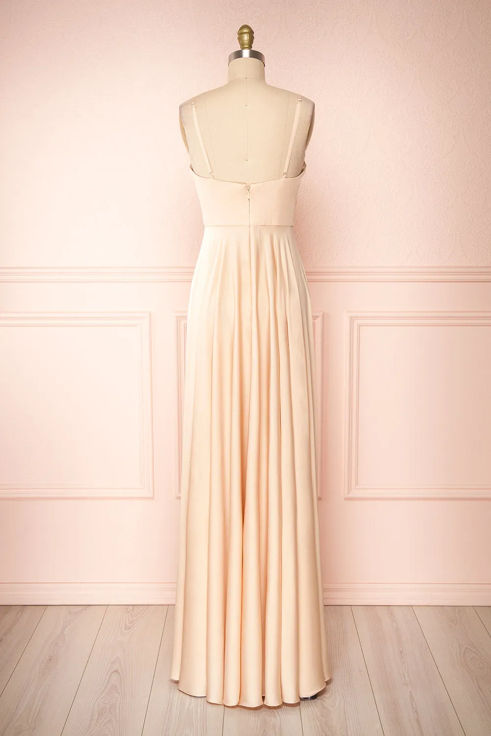Lizza Beige | Satin Maxi Dress w/ Slit