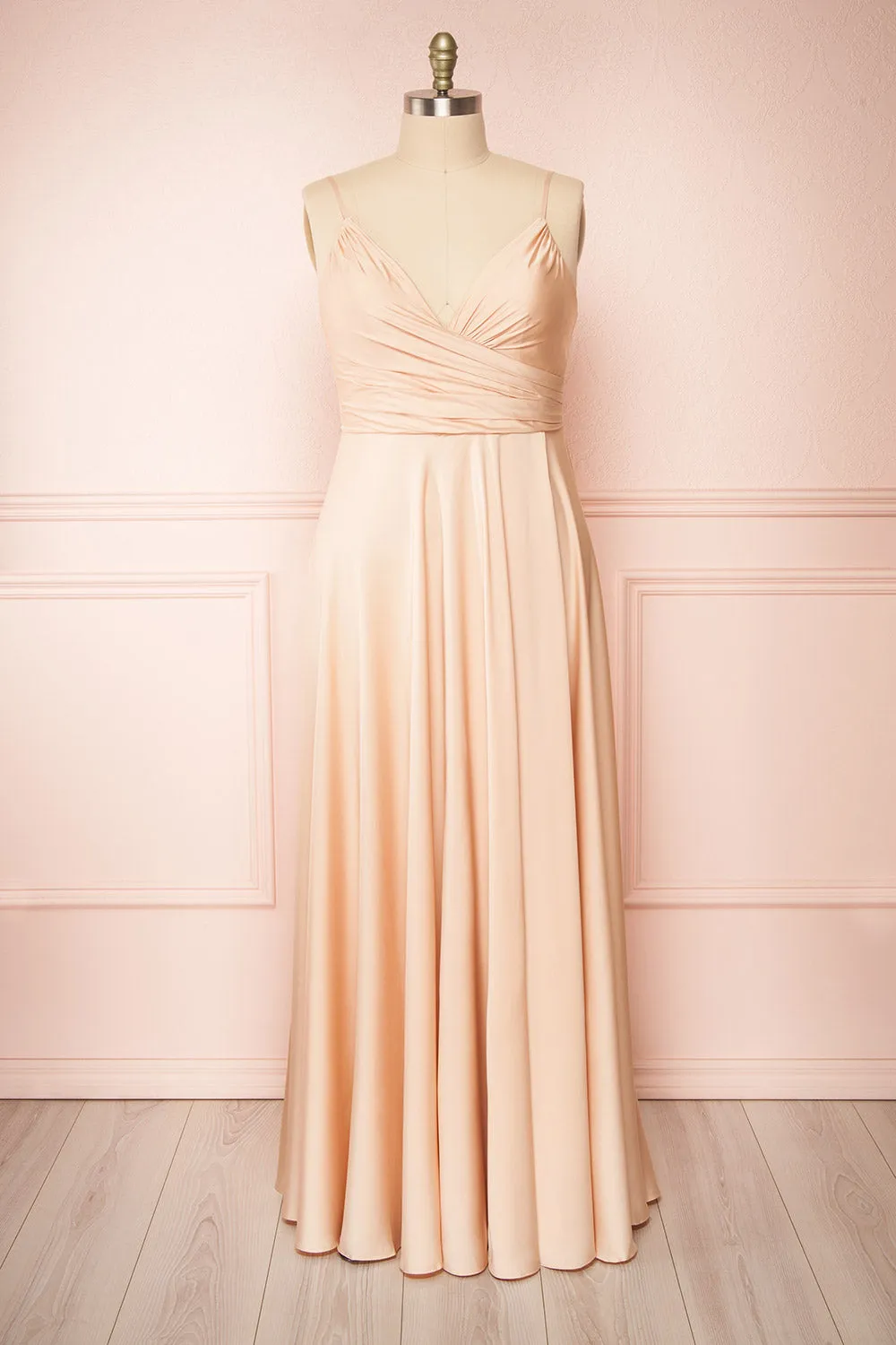 Lizza Beige | Satin Maxi Dress w/ Slit
