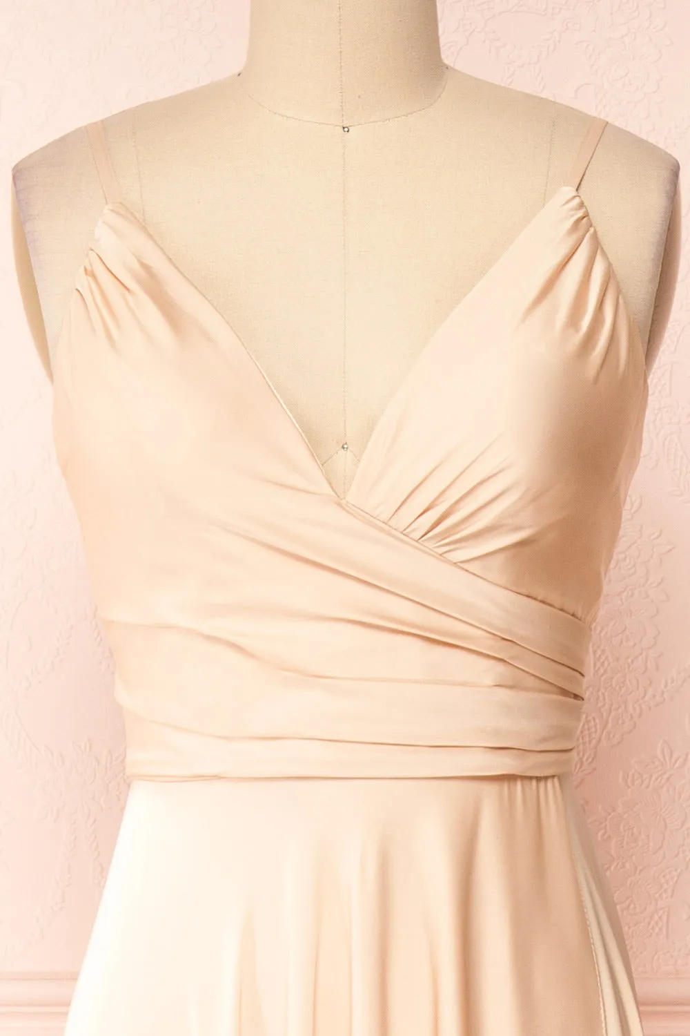 Lizza Beige | Satin Maxi Dress w/ Slit
