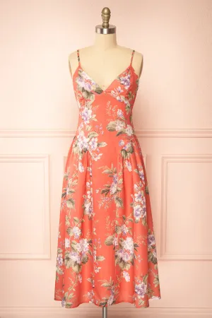 Lorelai | Long Orange Floral Dress