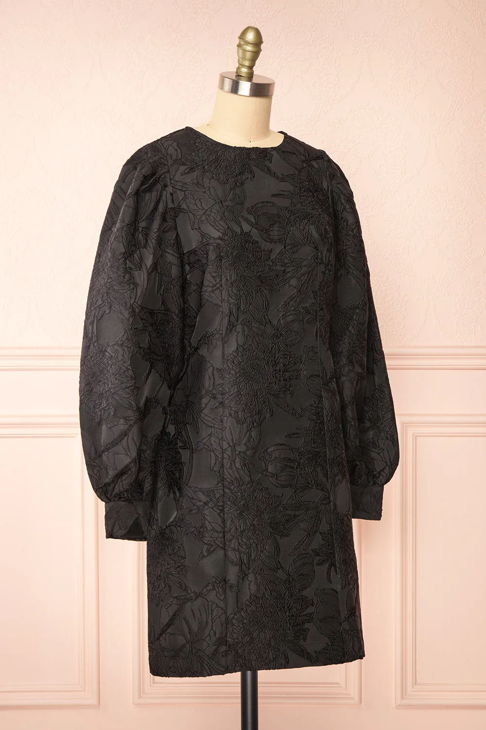 Lyrilla| Short Loose Embroidered Black Dress