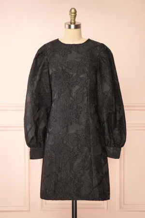 Lyrilla| Short Loose Embroidered Black Dress