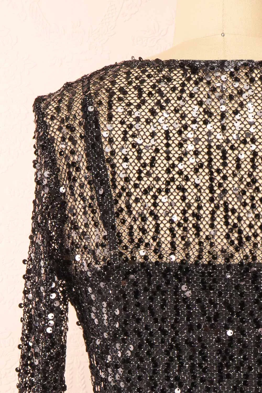 Lyrissa Black | Short Mesh Sequin Dress