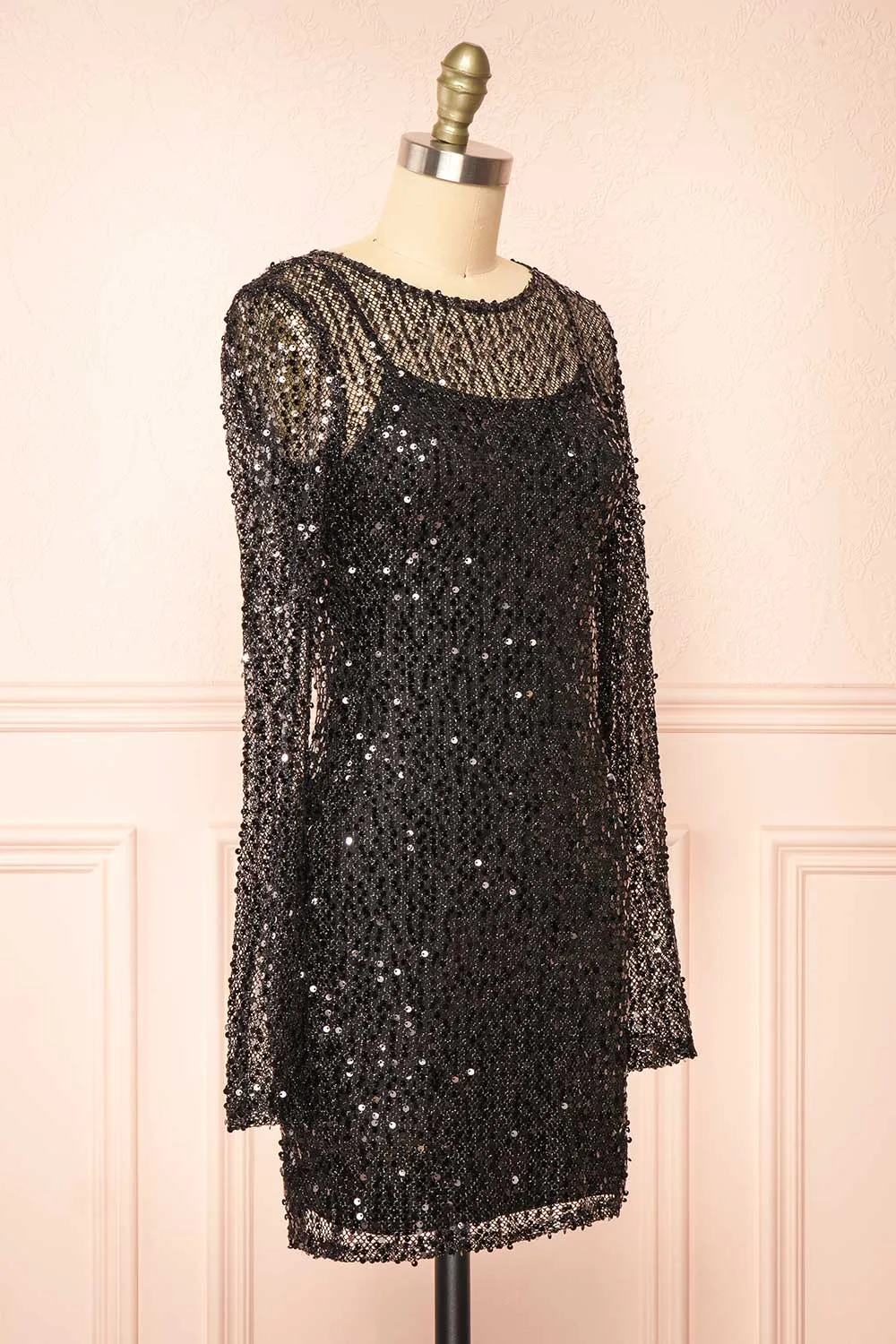 Lyrissa Black | Short Mesh Sequin Dress