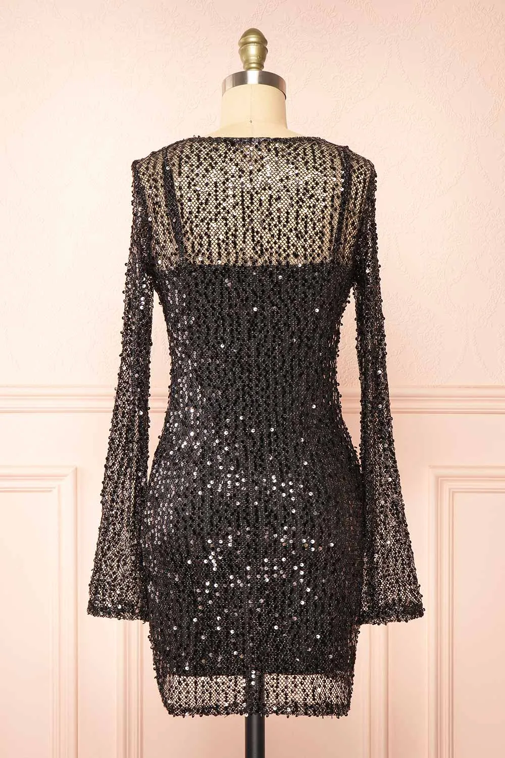 Lyrissa Black | Short Mesh Sequin Dress