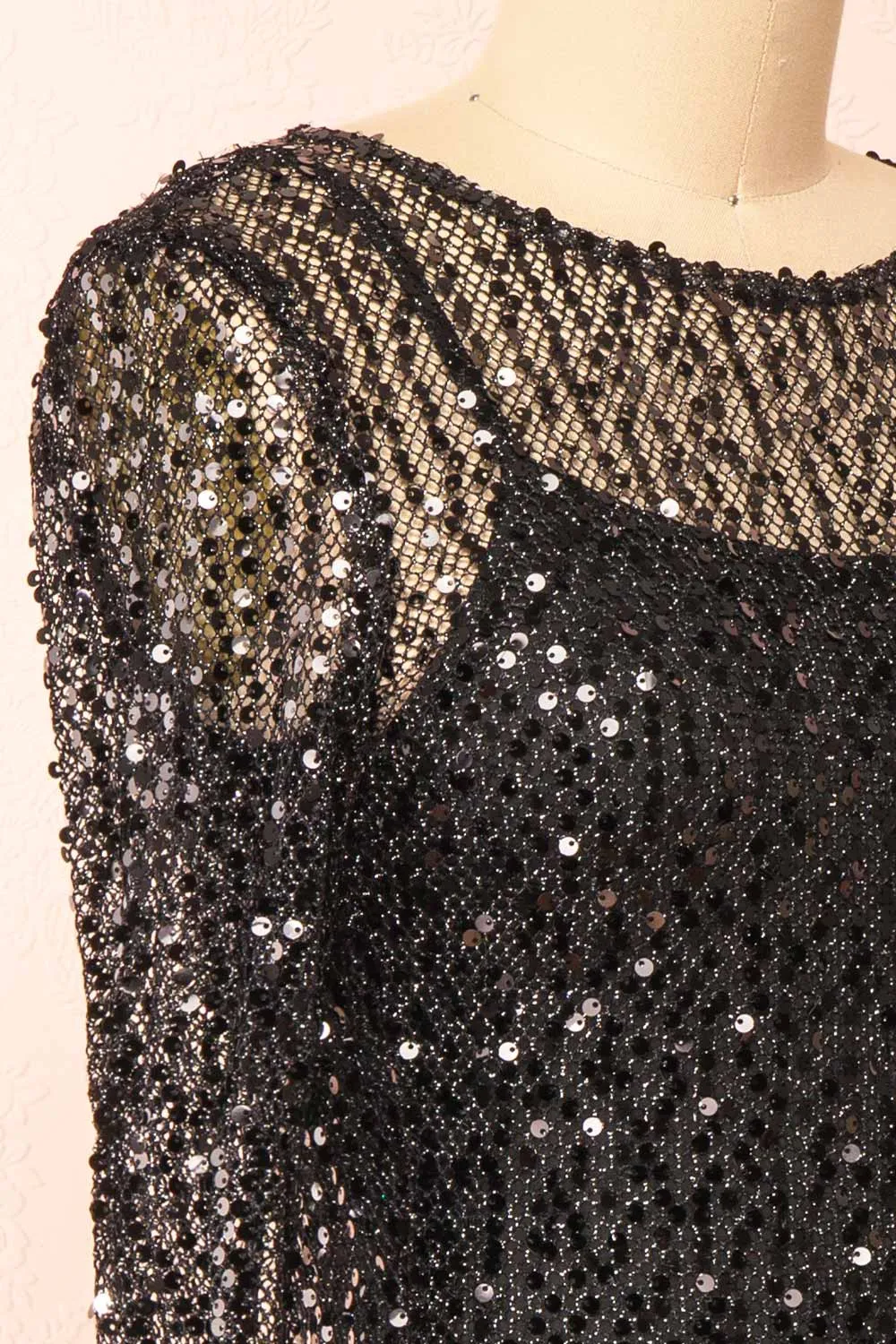 Lyrissa Black | Short Mesh Sequin Dress
