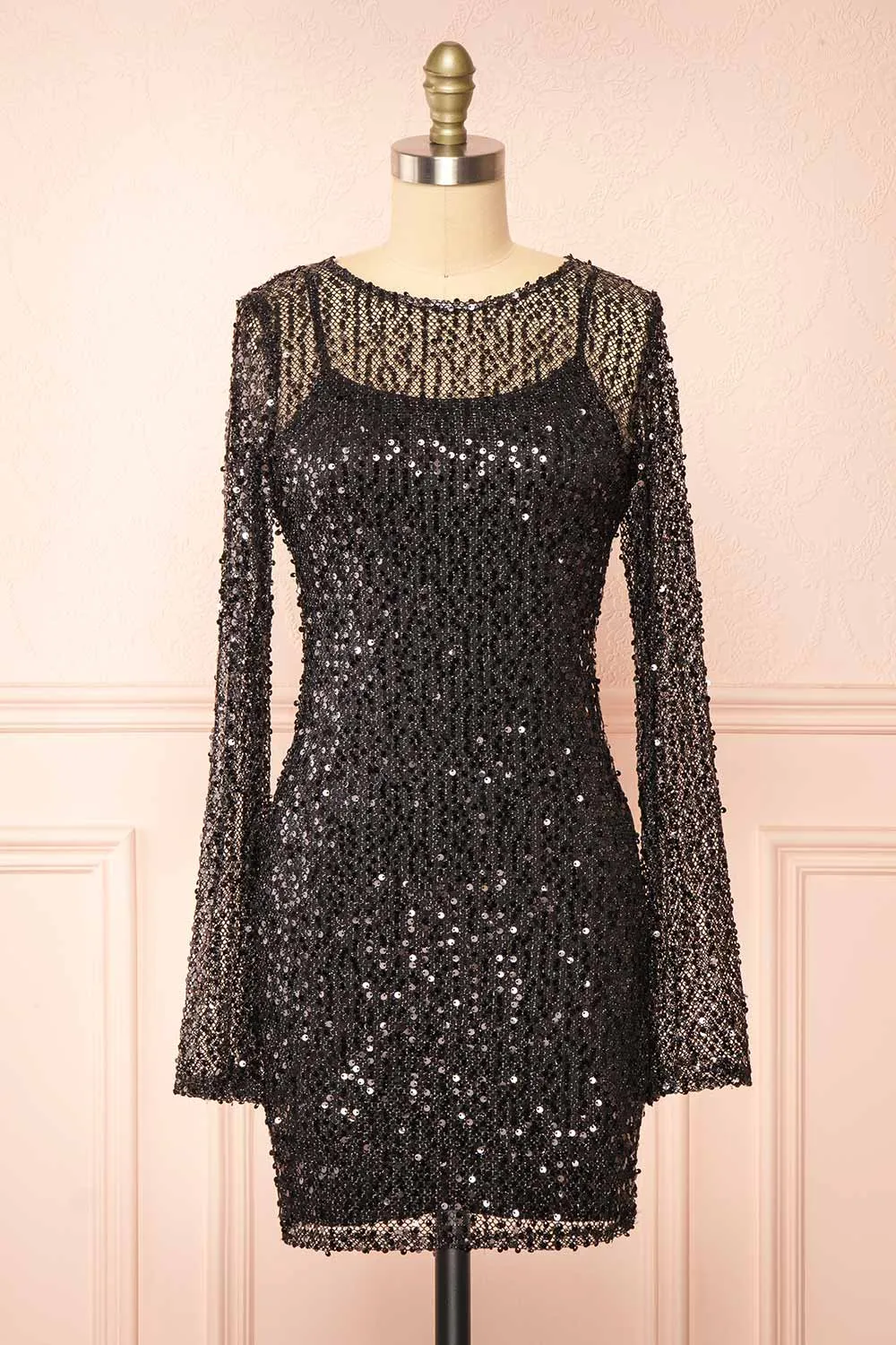 Lyrissa Black | Short Mesh Sequin Dress