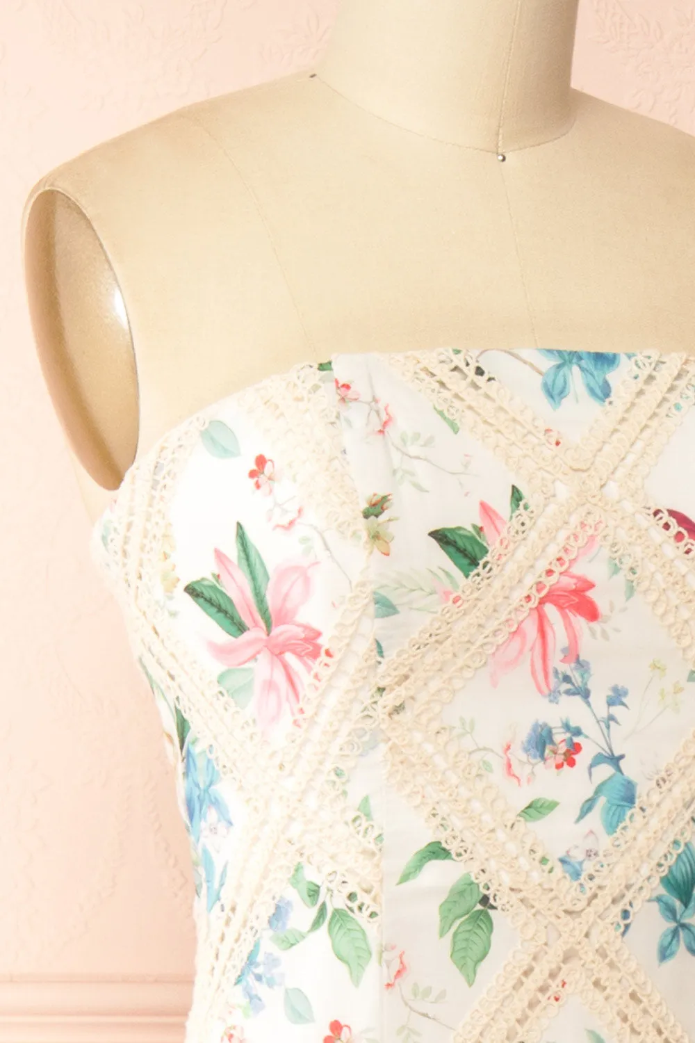Manon | White Midi Floral Dress w/ Lace Detailing
