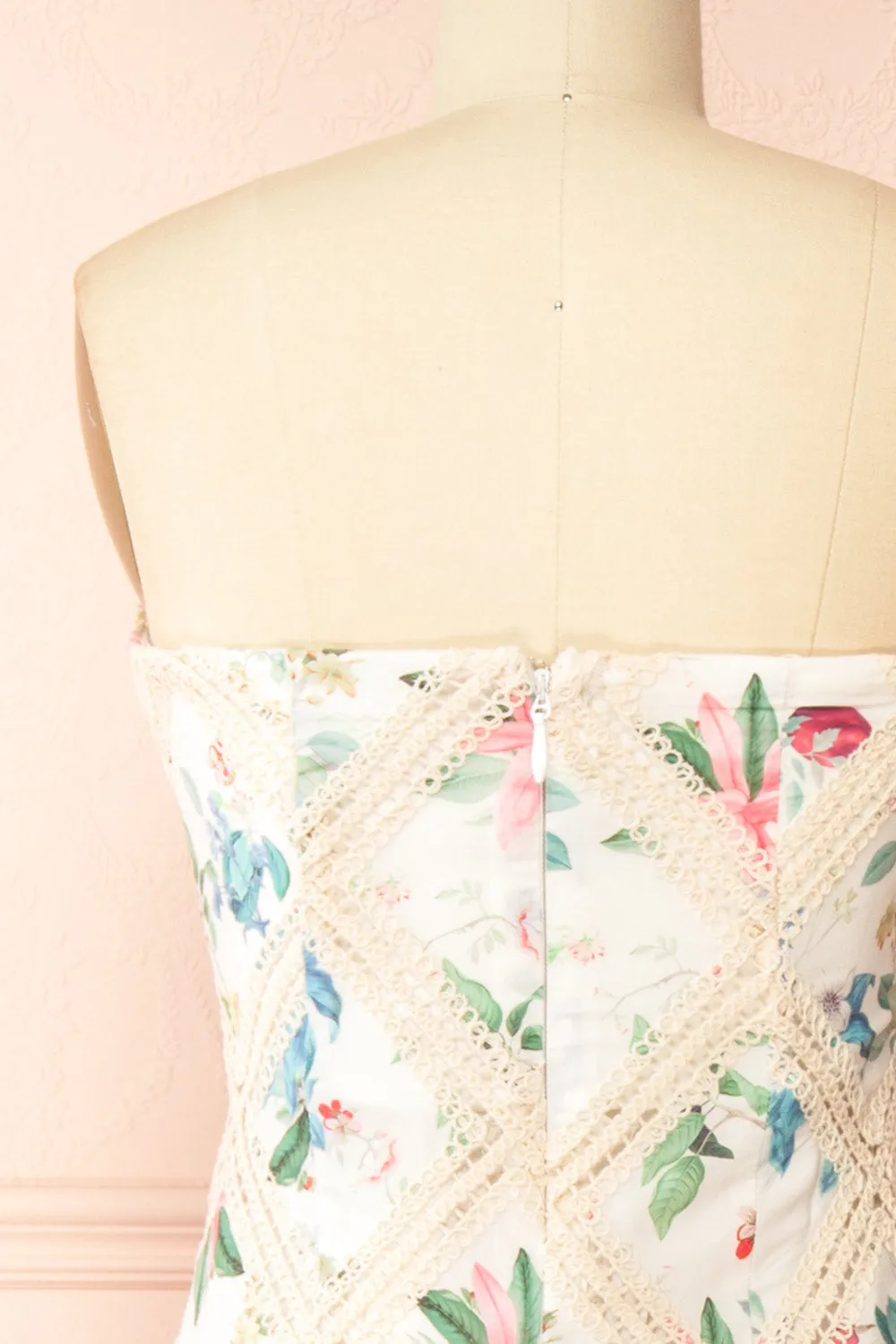 Manon | White Midi Floral Dress w/ Lace Detailing