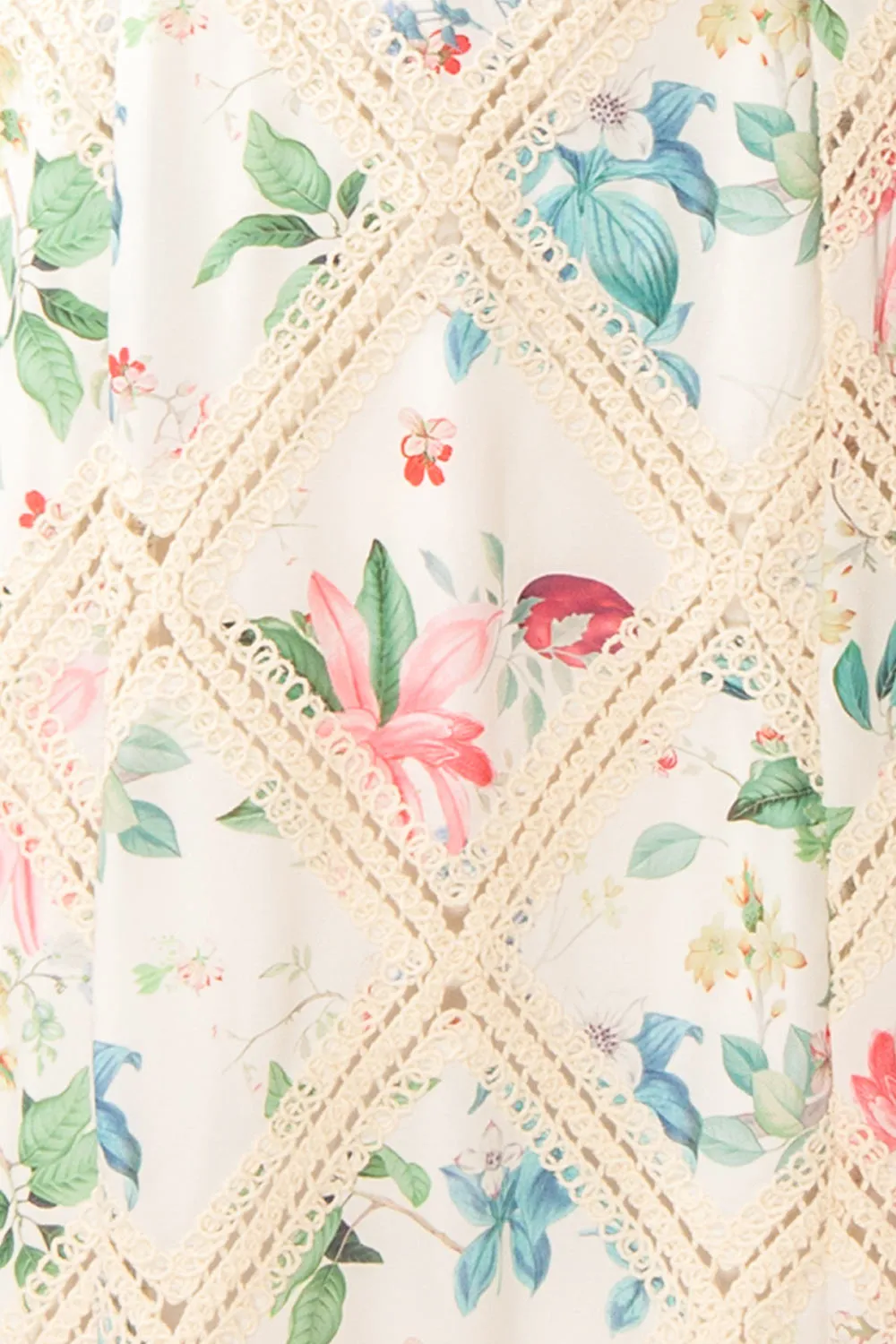 Manon | White Midi Floral Dress w/ Lace Detailing