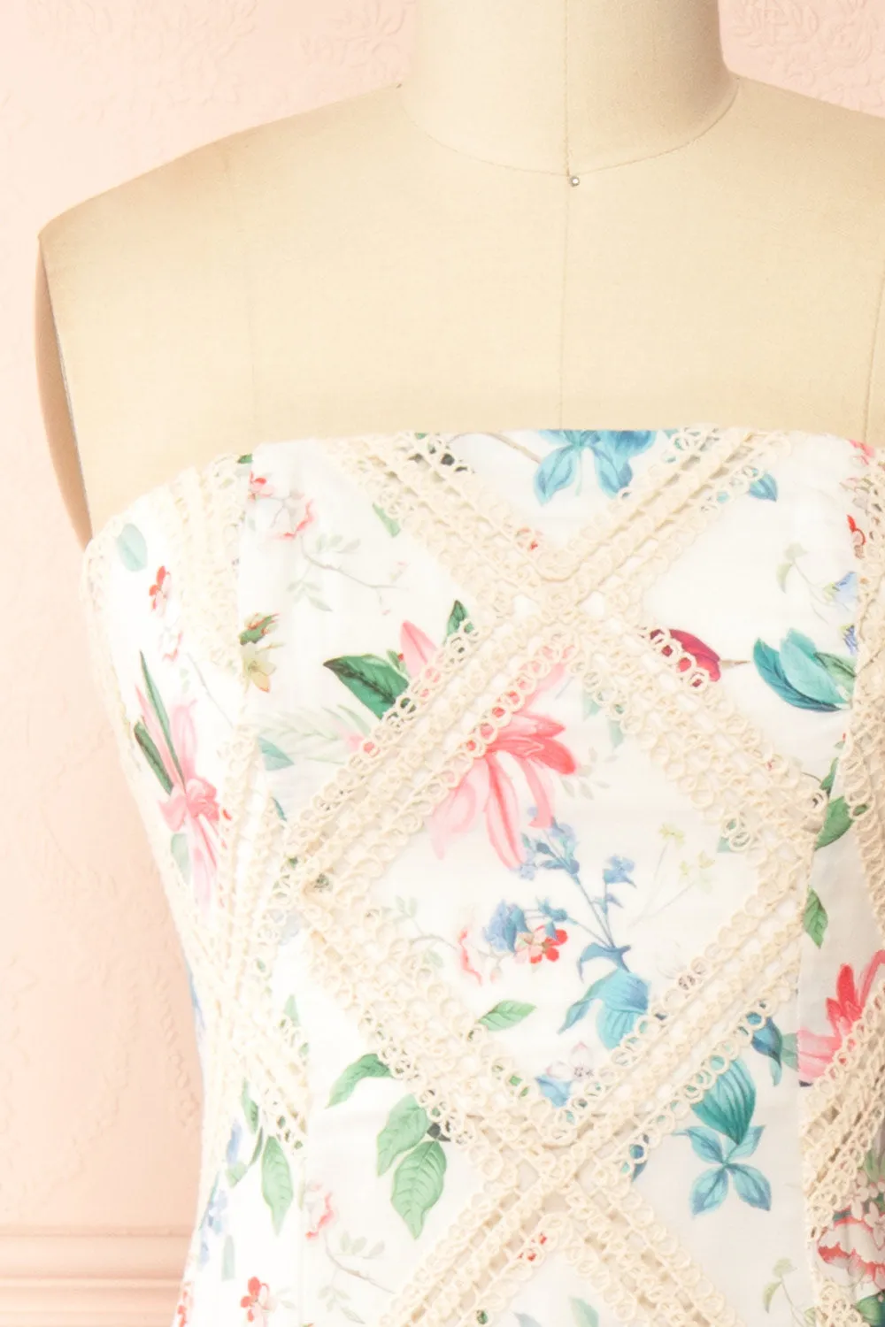 Manon | White Midi Floral Dress w/ Lace Detailing