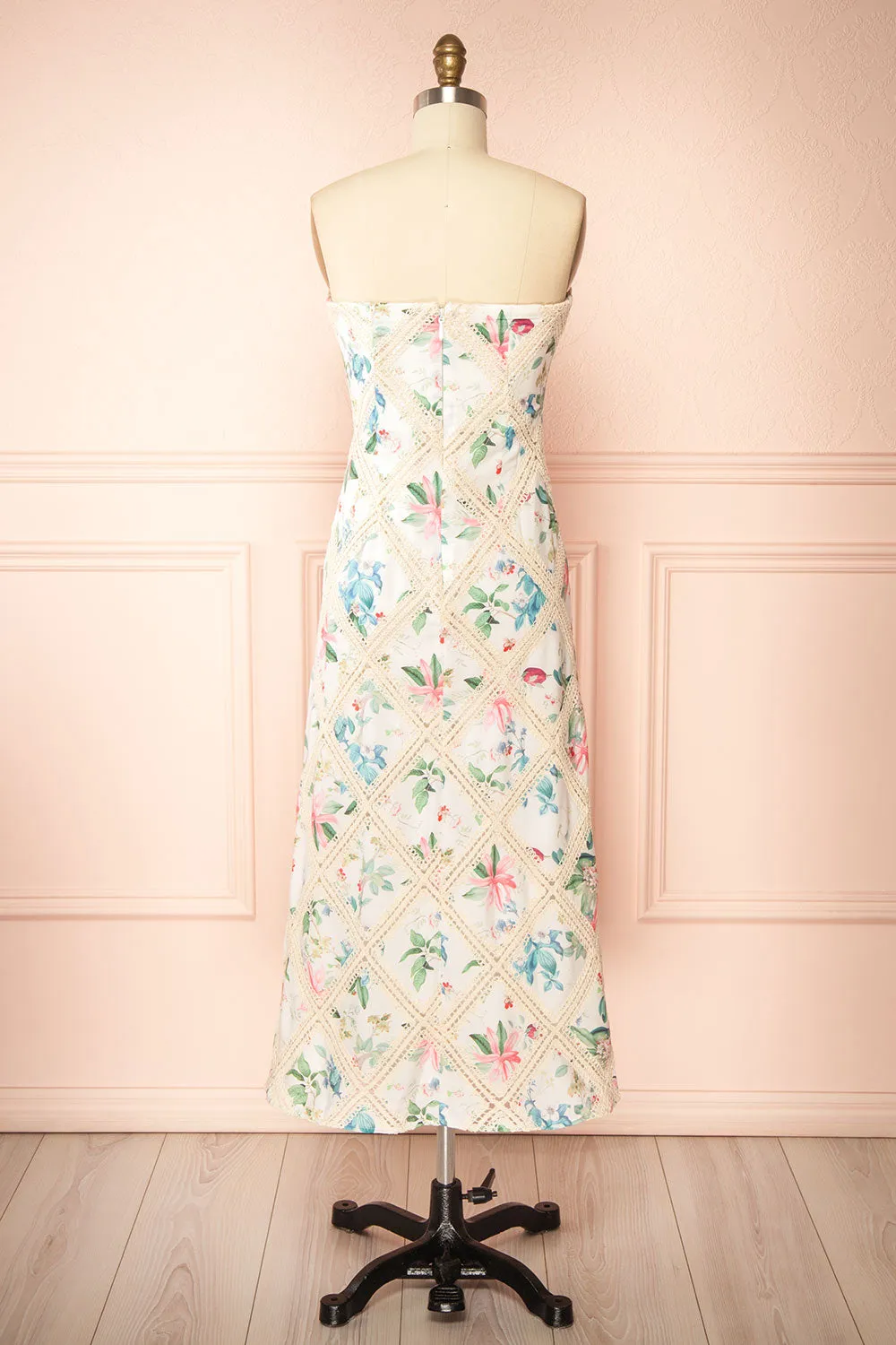 Manon | White Midi Floral Dress w/ Lace Detailing