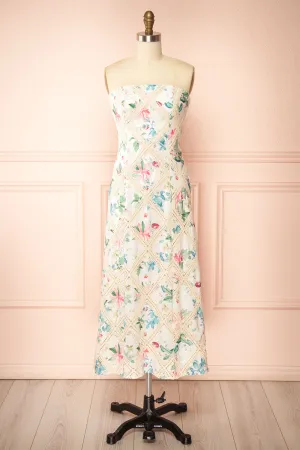 Manon | White Midi Floral Dress w/ Lace Detailing