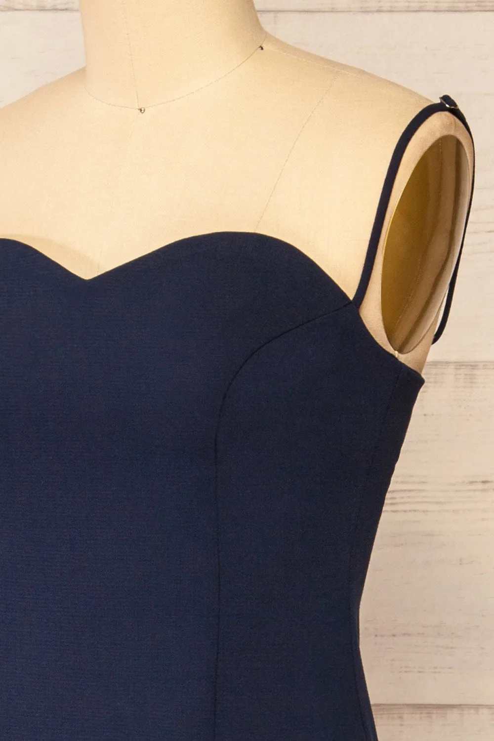 Miira Navy | Fitted Midi Dress w/ Sweetheart Neckline