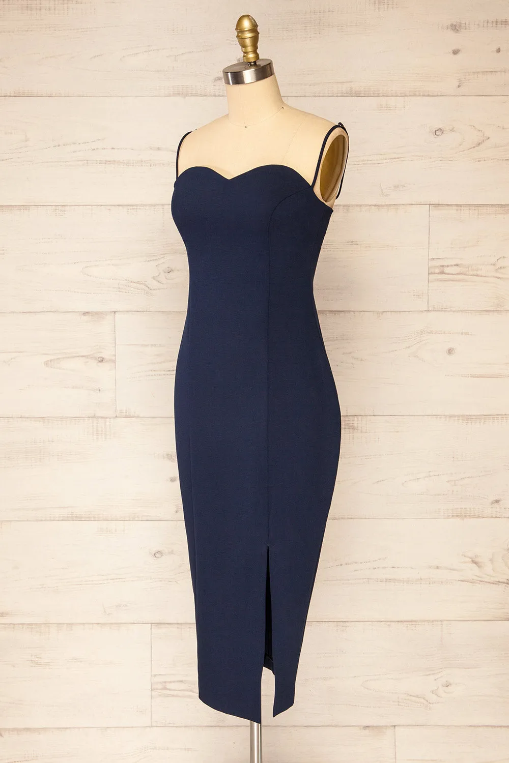 Miira Navy | Fitted Midi Dress w/ Sweetheart Neckline