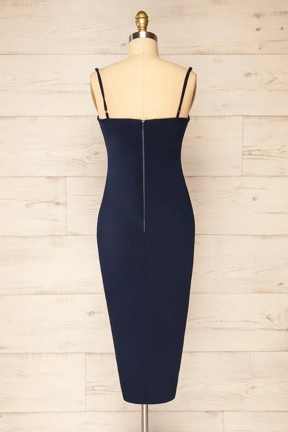 Miira Navy | Fitted Midi Dress w/ Sweetheart Neckline