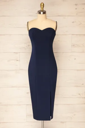 Miira Navy | Fitted Midi Dress w/ Sweetheart Neckline