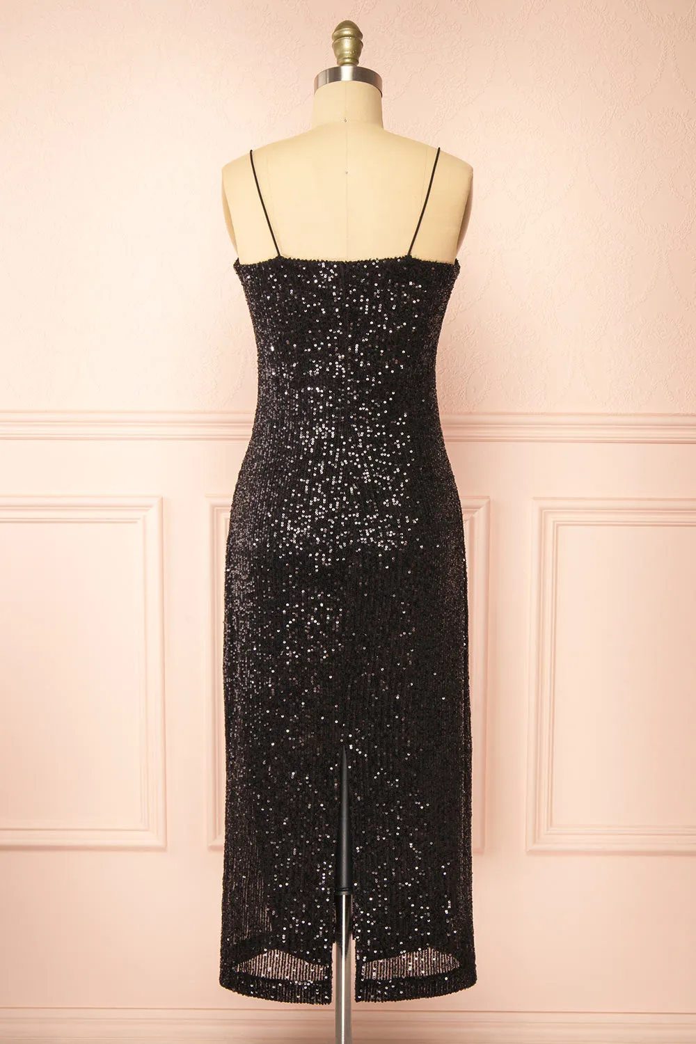 Mikaela | Black Sequin Midi Dress w/ Slit
