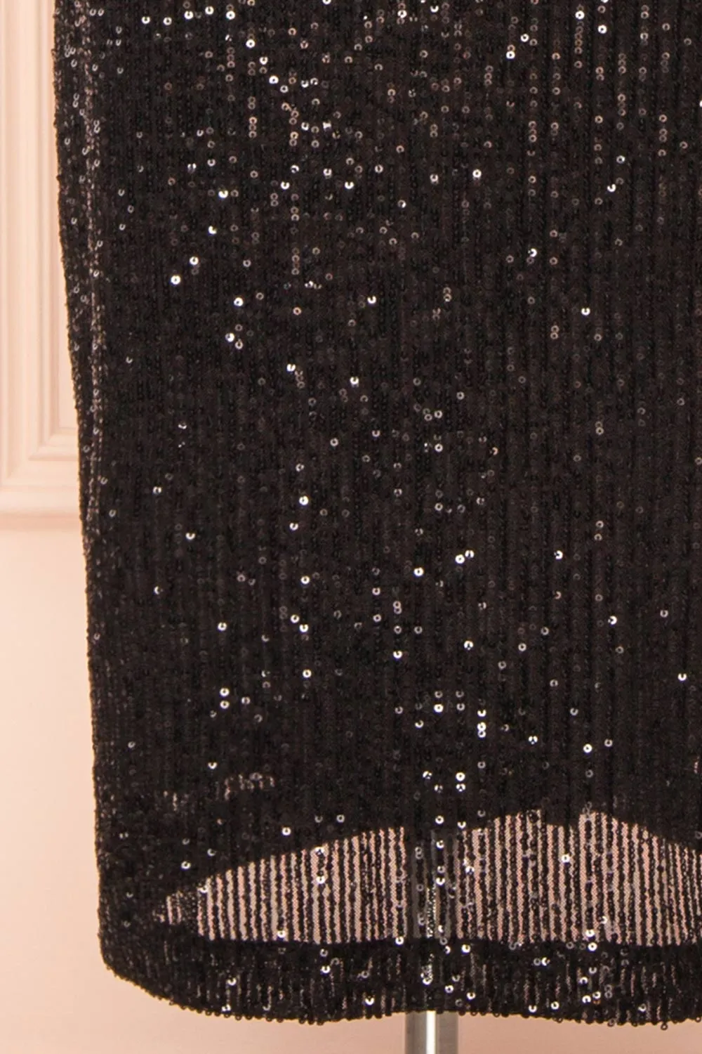 Mikaela | Black Sequin Midi Dress w/ Slit