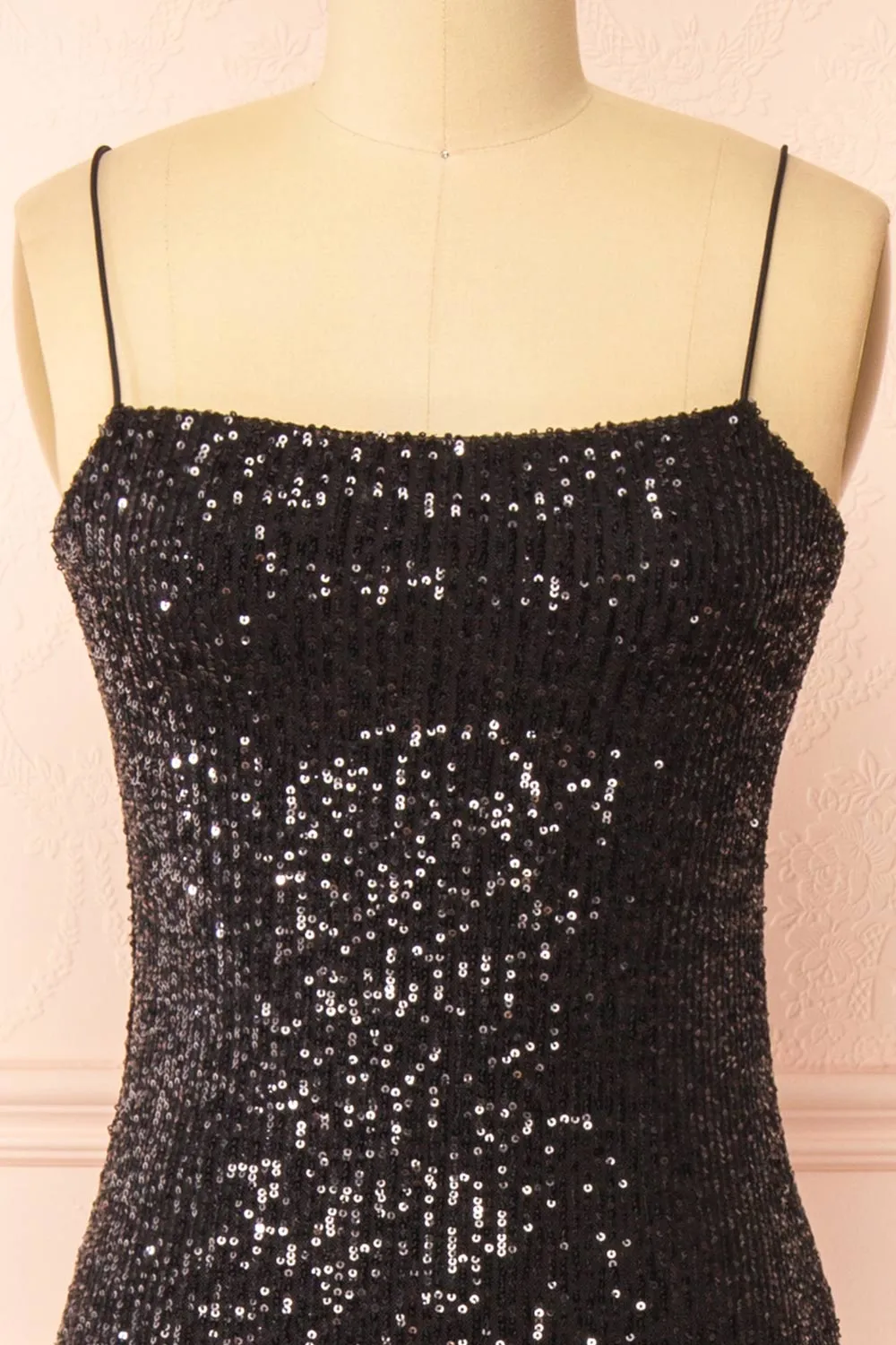 Mikaela | Black Sequin Midi Dress w/ Slit