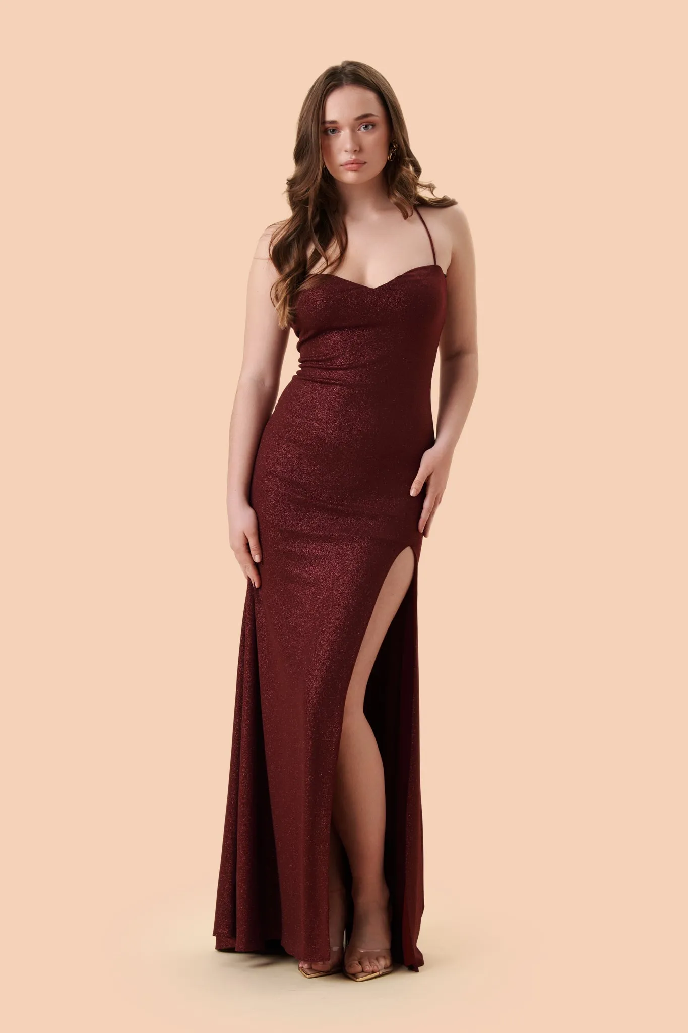 Milah Burgundy | Glittery Mermaid Maxi Dress