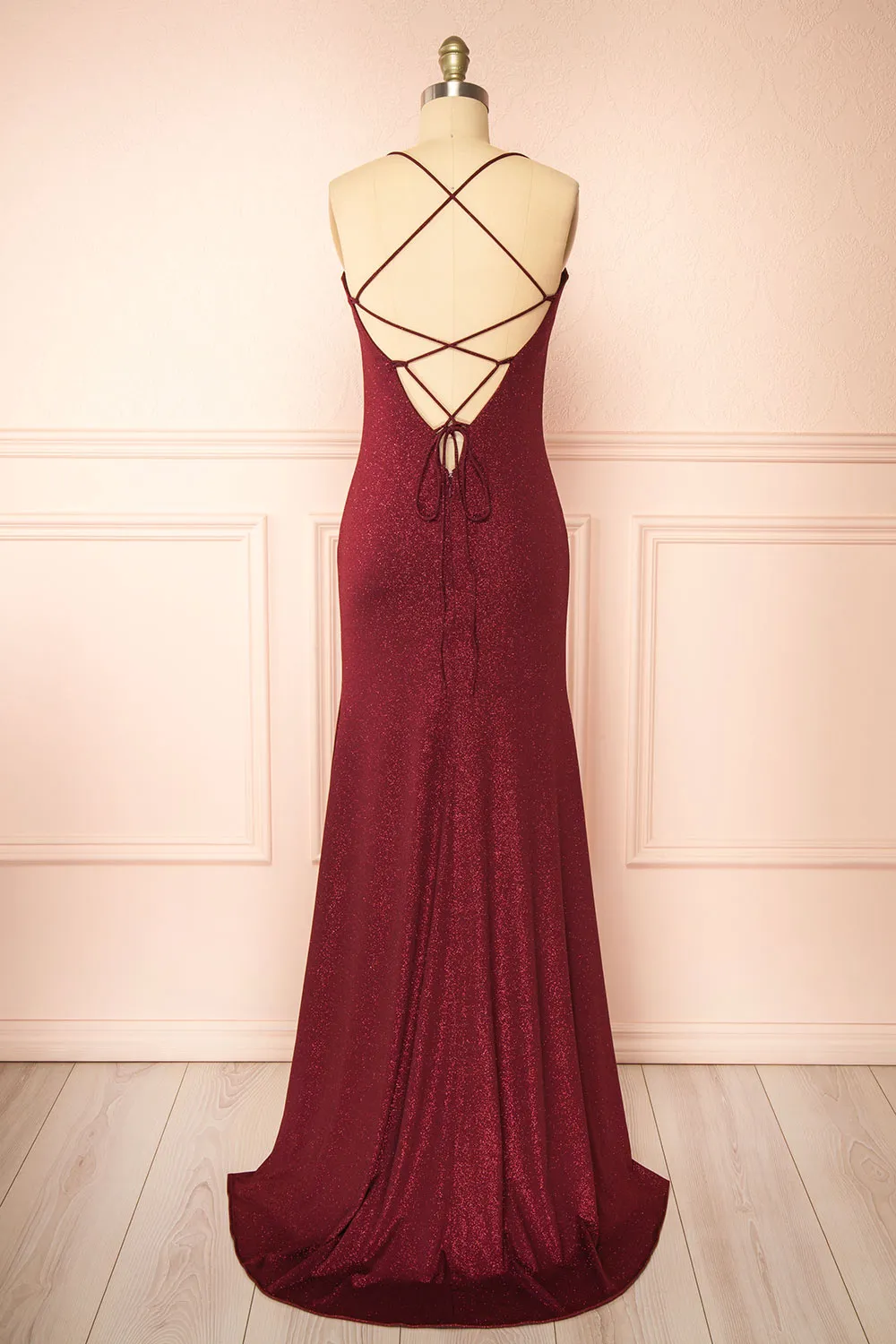 Milah Burgundy | Glittery Mermaid Maxi Dress