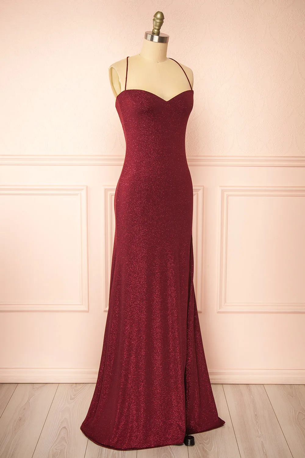 Milah Burgundy | Glittery Mermaid Maxi Dress