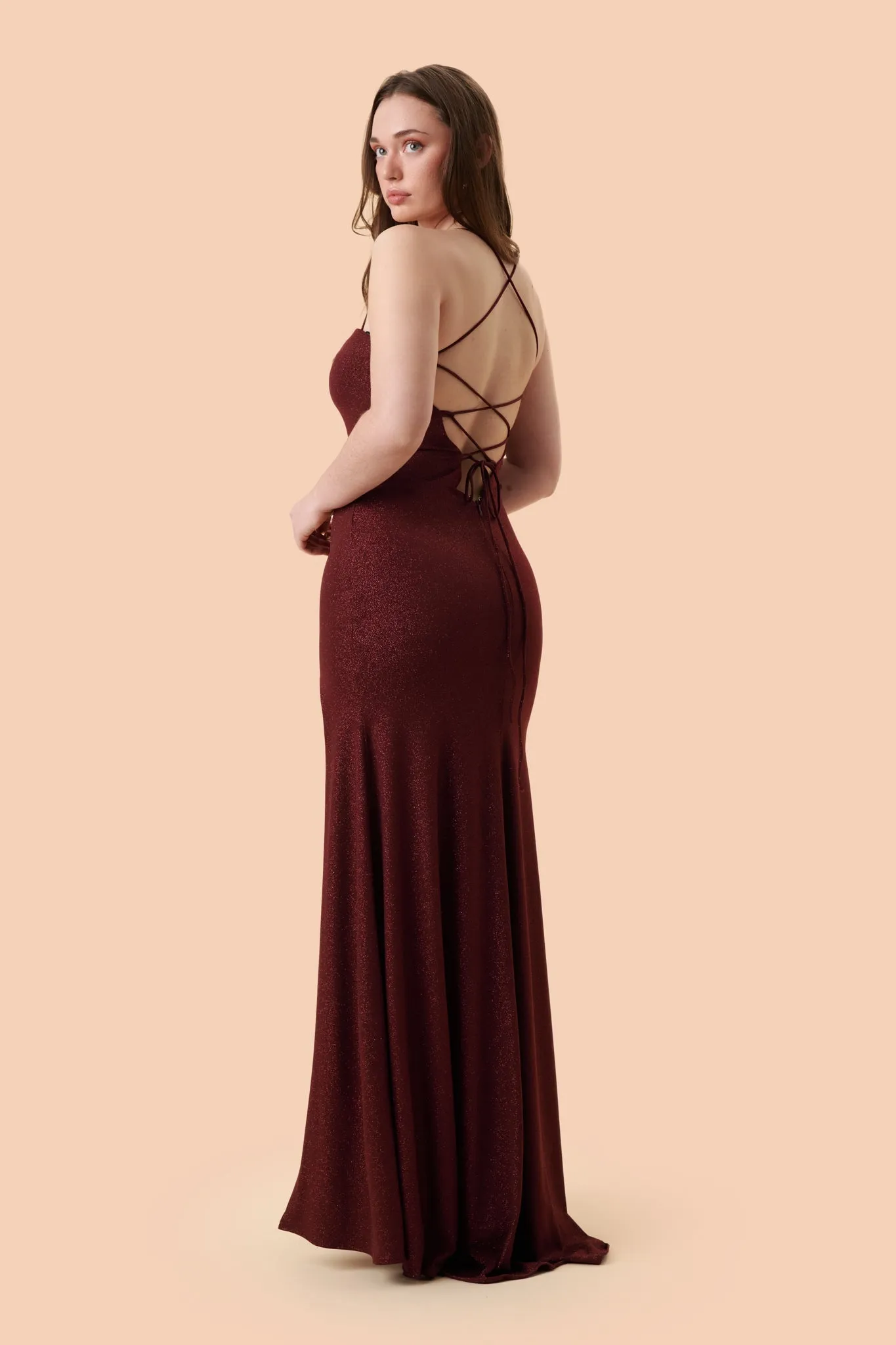 Milah Burgundy | Glittery Mermaid Maxi Dress