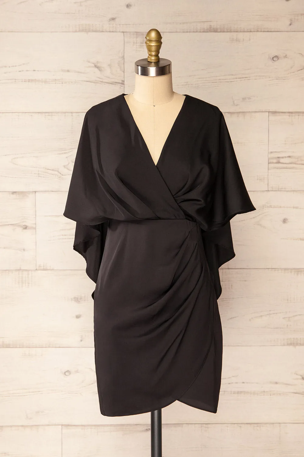 Milanoa Black | Short Satin Dress w/ Cape
