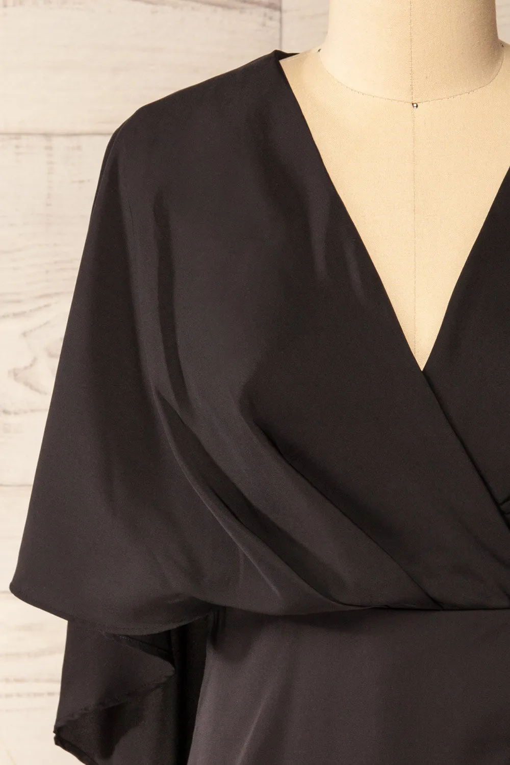 Milanoa Black | Short Satin Dress w/ Cape