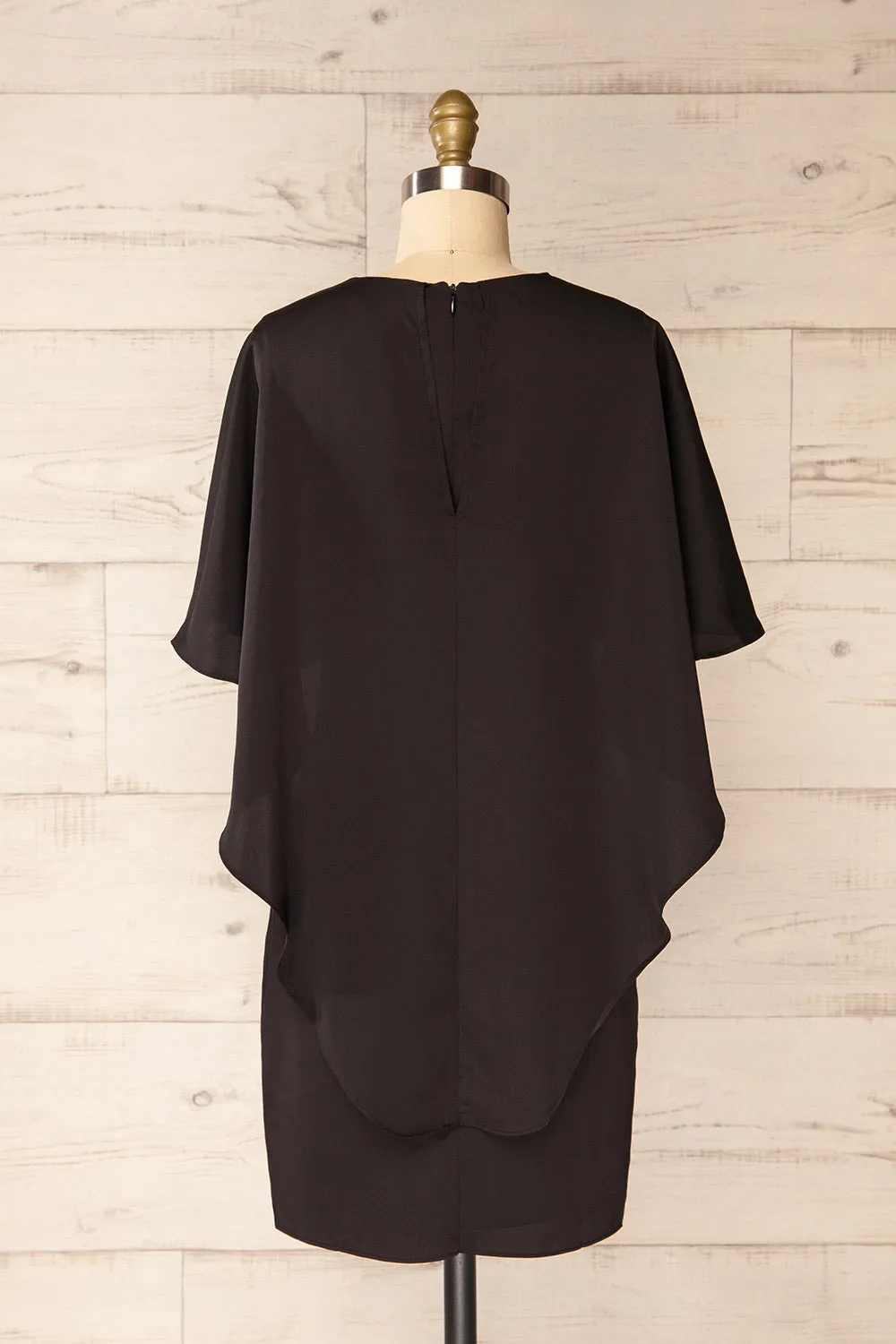 Milanoa Black | Short Satin Dress w/ Cape