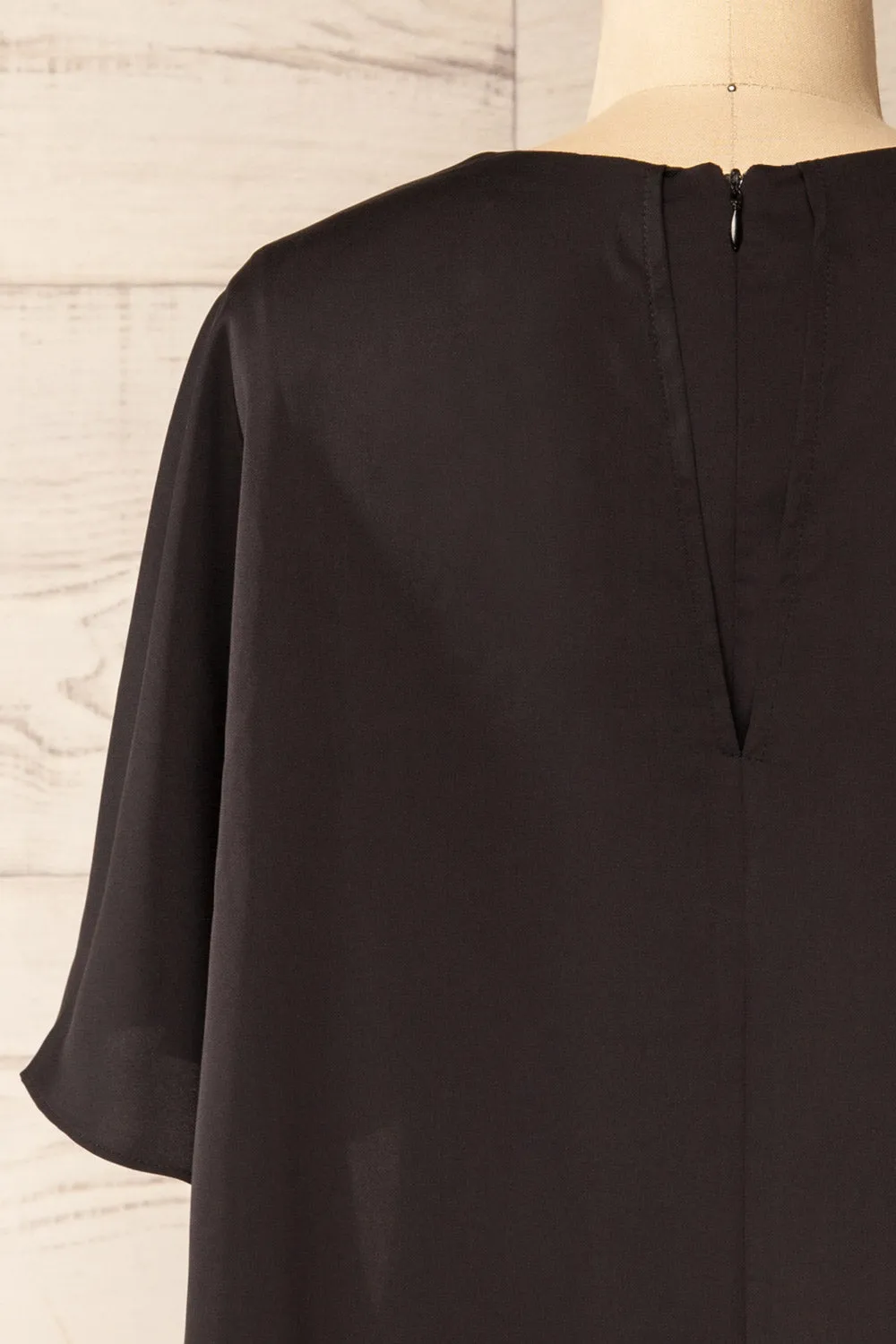 Milanoa Black | Short Satin Dress w/ Cape