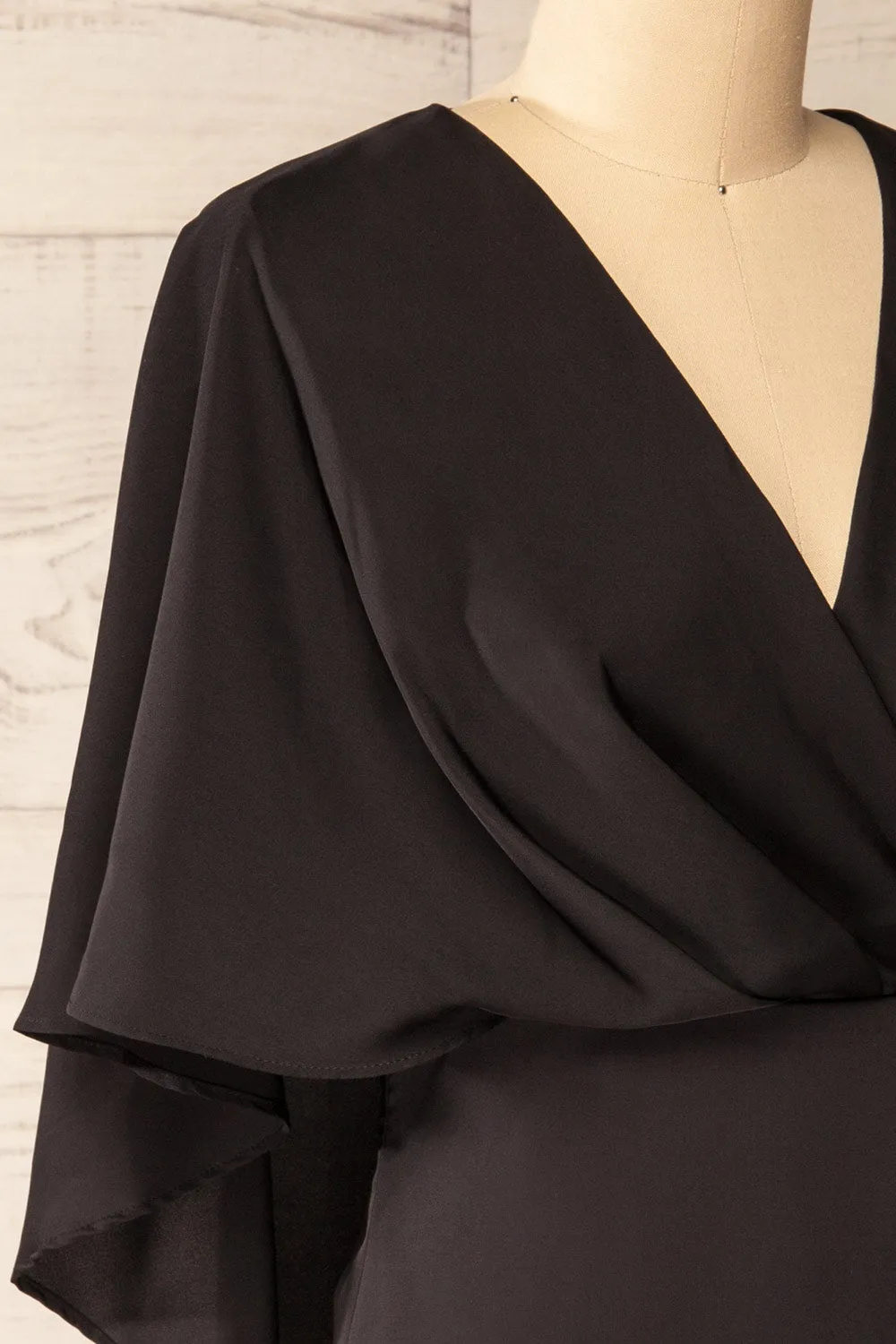 Milanoa Black | Short Satin Dress w/ Cape