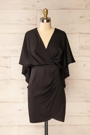 Milanoa Black | Short Satin Dress w/ Cape