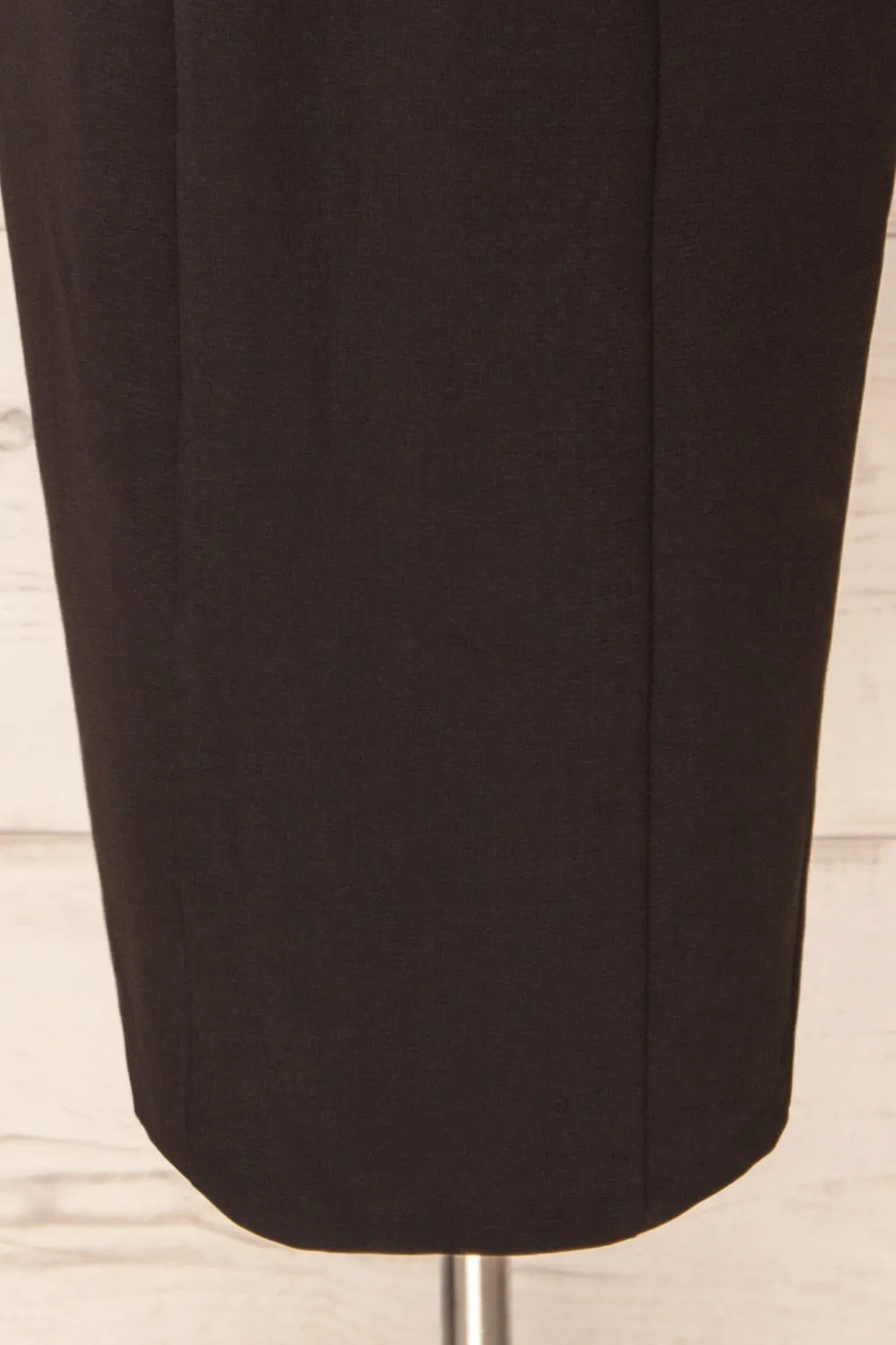 Myrania Black | Fitted Midi Dress w/ Embroidered Sleeves
