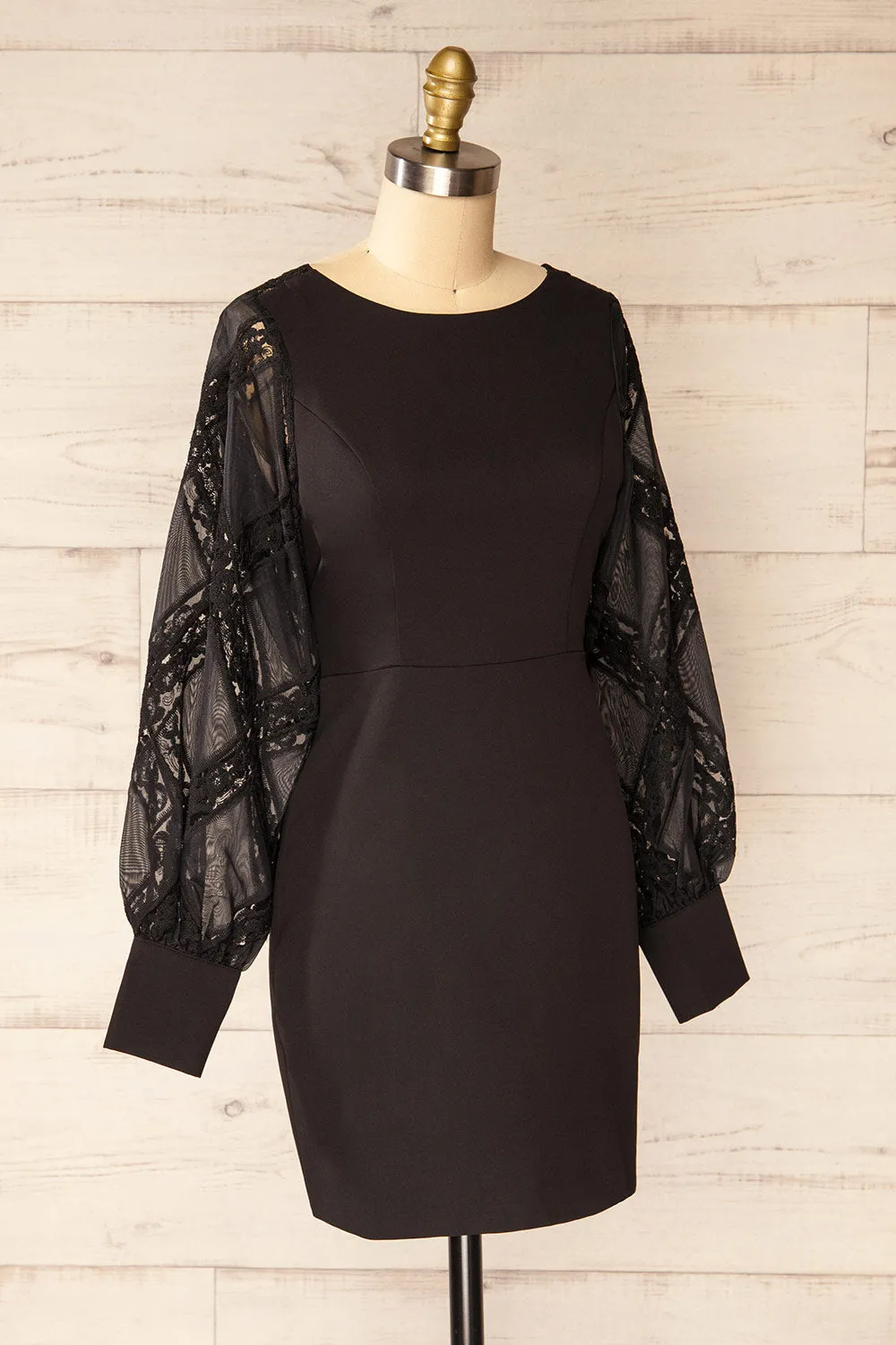 Nanterre | Short Black Dress w/ Lace Sleeves