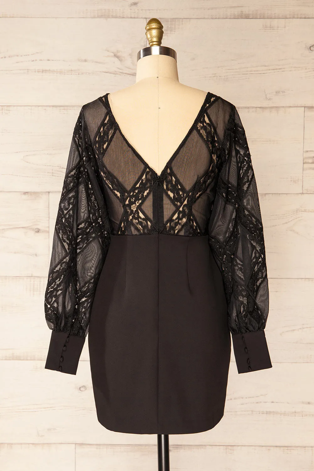 Nanterre | Short Black Dress w/ Lace Sleeves