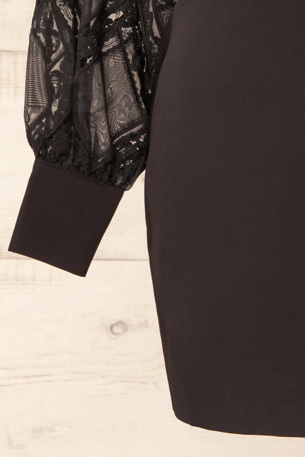 Nanterre | Short Black Dress w/ Lace Sleeves