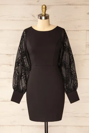 Nanterre | Short Black Dress w/ Lace Sleeves